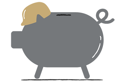 Illustration of piggy bank wearing combat helmet.
